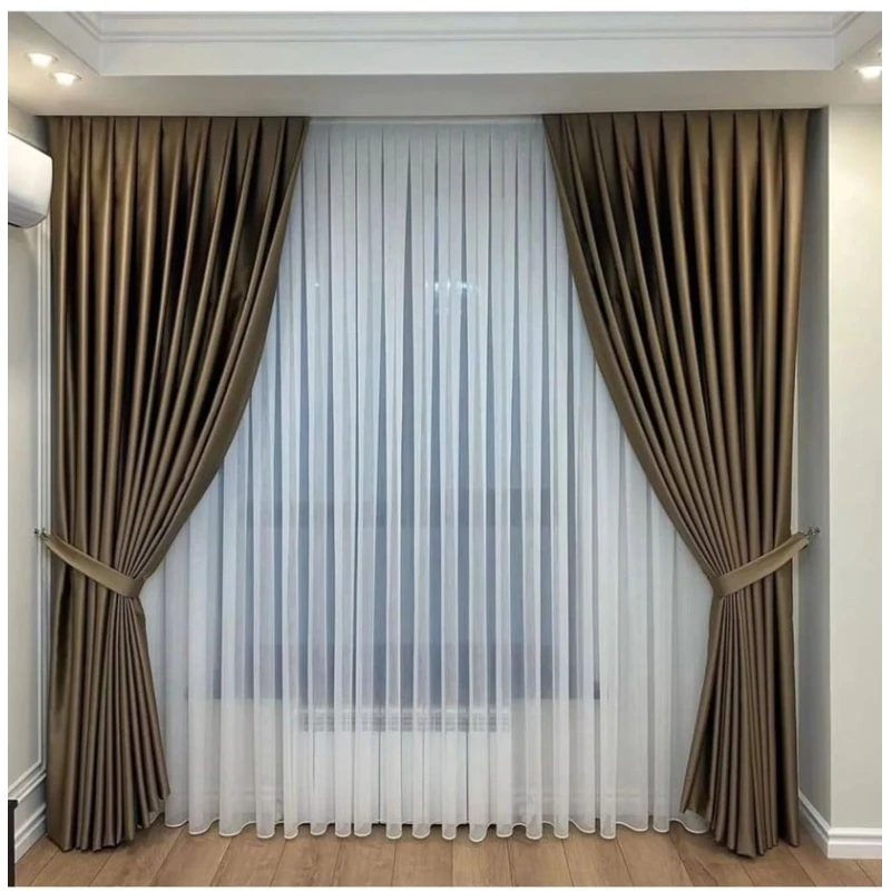 Шторы, полиэстер/велюр/нейлон, коричневые, 300x300 см