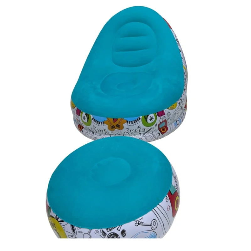 Надувное кресло + пуфик, голубое, 116x98x83 см/62x62x31 см