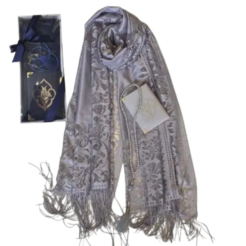 Подарочный набор Mercan Hekime_20011 (шарф хлопок 100 %, 165x65 см + четки + Коран),, серый