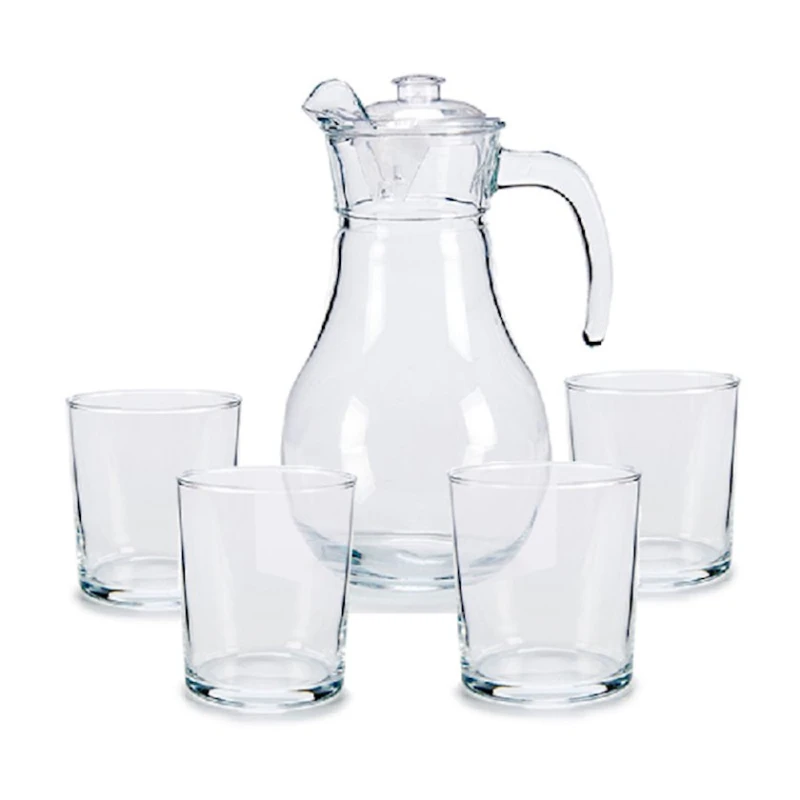 Набор Arte Regal Vivalto 5 шт, кувшин 1800 мл, стакан 400 мл, стекло, с крышкой, прозрачный/без рисунка Набор Arte Regal Vivalto 5 шт, кувшин 1800 мл, стакан 400 мл, стекло, с крышкой, прозрачный/без рисунка