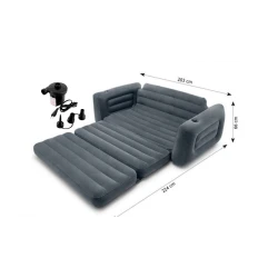 Двухместный надувной диван-трансформер Intex Pull-Out Sofa с насосом, ПВХ, черный, 203х224х66 см Двухместный надувной диван-трансформер Intex Pull-Out Sofa с насосом, ПВХ, черный, 203х224х66 см