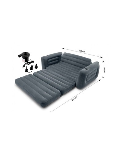 İkinəfərlik şişmə divan-transformer Intex Pull-Out Sofa nasos ilə, PVC, qara, 203x224x66 sm