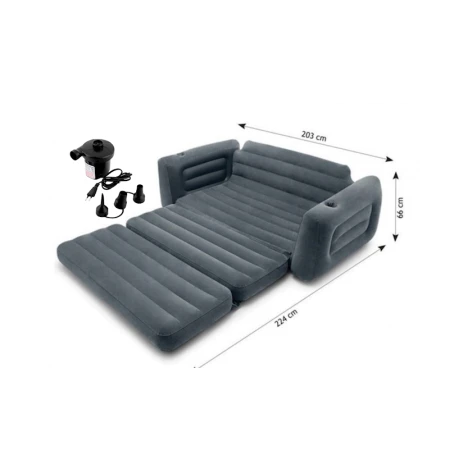 Двухместный надувной диван-трансформер Intex Pull-Out Sofa с насосом, ПВХ, черный, 203х224х66 см Двухместный надувной диван-трансформер Intex Pull-Out Sofa с насосом, ПВХ, черный, 203х224х66 см