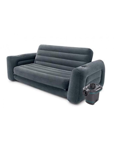 İkinəfərlik şişmə divan-transformer Intex Pull-Out Sofa nasos ilə, PVC, qara, 203x224x66 sm