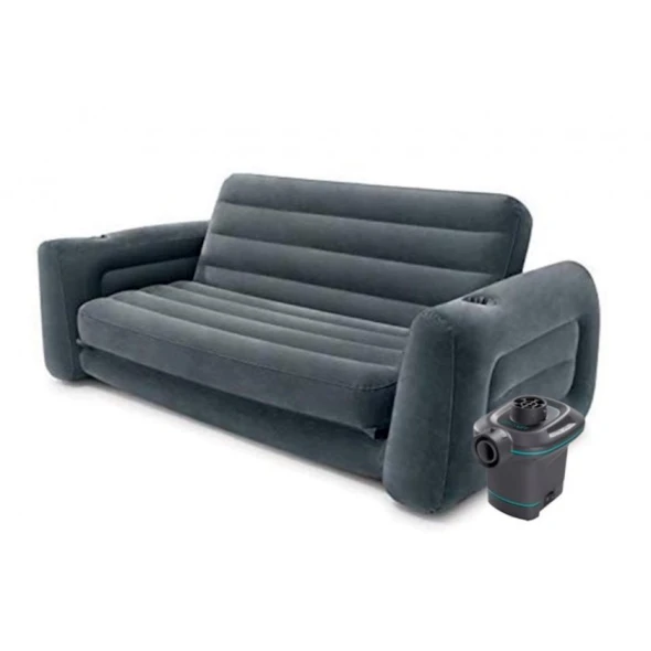 Двухместный надувной диван-трансформер Intex Pull-Out Sofa с насосом, ПВХ, черный, 203х224х66 см Двухместный надувной диван-трансформер Intex Pull-Out Sofa с насосом, ПВХ, черный, 203х224х66 см