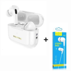 Simsiz qulaqlıq Borofone BW59 Plus White + Simli qulaqlıq Hoco M97 White