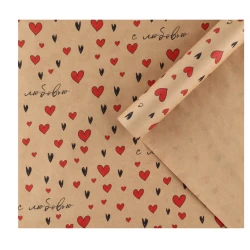 Упаковочная бумага With love, 50x70 см, бежевая/красная Упаковочная бумага With love, 50x70 см, бежевая/красная