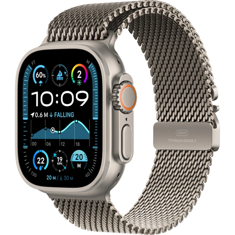 Умные часы Apple Watch Ultra 2 GPS + Cellular 49mm Natural Titanium Case with Natural Titanium Milanese Loop - M (Официальная гарантия)