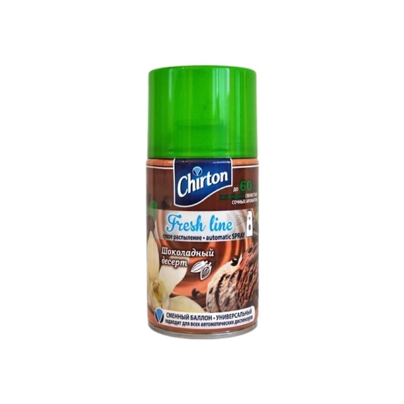 Hava təravətləndiricisi Chirton Fresh line Şokoladlı desert, universal, dəyişdirilə bilən balon, 250 ml Hava təravətləndiricisi Chirton Fresh line Şokoladlı desert, universal, dəyişdirilə bilən balon, 250 ml