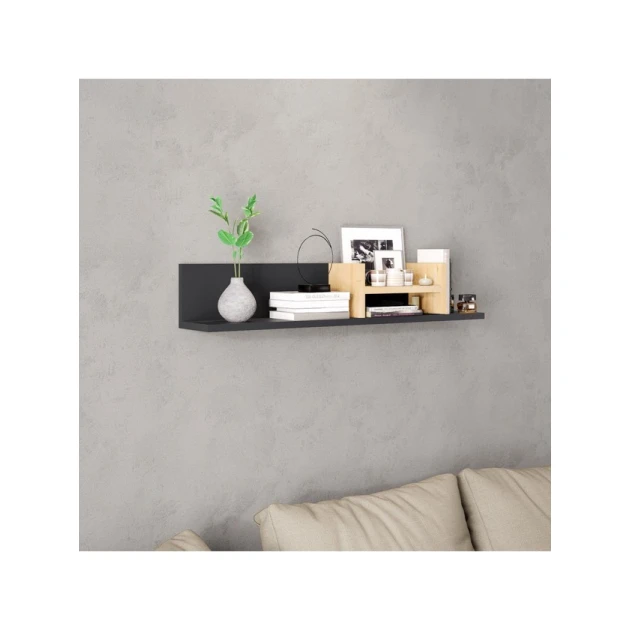 Настенная полка Art Mebel 98, ламинат, 16х90х15 см, серая/бежевая