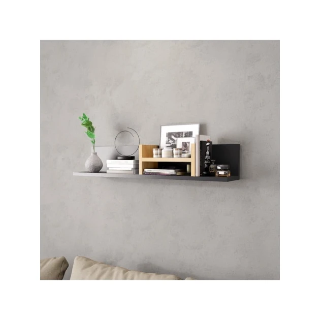 Настенная полка Art Mebel 98, ламинат, 16х90х15 см, серая/бежевая