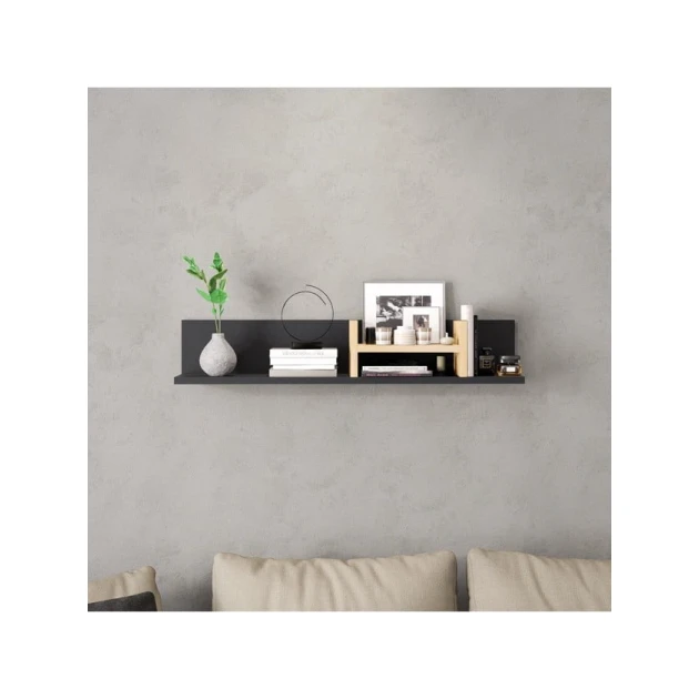 Настенная полка Art Mebel 98, ламинат, 16х90х15 см, серая/бежевая