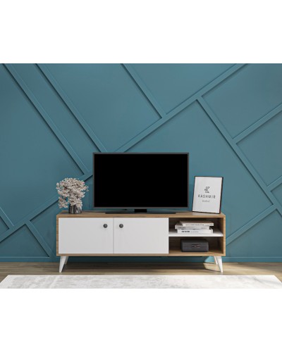 TV üçün tumba Kashmir Mebel KMT0012_Kas, laminat, ağ/qəhvəyi, 150x40x50 sm