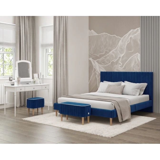 Двуспальная кровать Art_ikili_yataq (180) 20, ламинат/ткань, синяя, 120x180x200 см