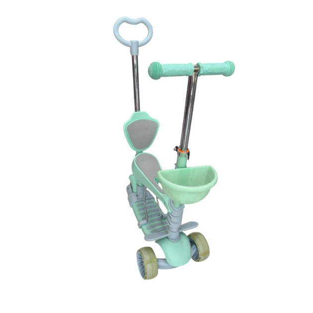 Детский самокат 0077-2, трехколесный, трансформер, зеленый Детский самокат 0077-2, трехколесный, трансформер, зеленый