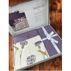 Yataq dəsti Maison Dor TB-0309, yorğan üzü 200x220 sm, mələfə 240x260 sm, yastıq üzü 50x70 sm, ikinəfərlik, satin, bənövşəyi/ağ