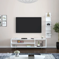 Комплект тумбы под ТВ Ev Plus Minola, ЛДСП, белая, 150x39x30 см Комплект тумбы под ТВ Ev Plus Minola, ЛДСП, белая, 150x39x30 см