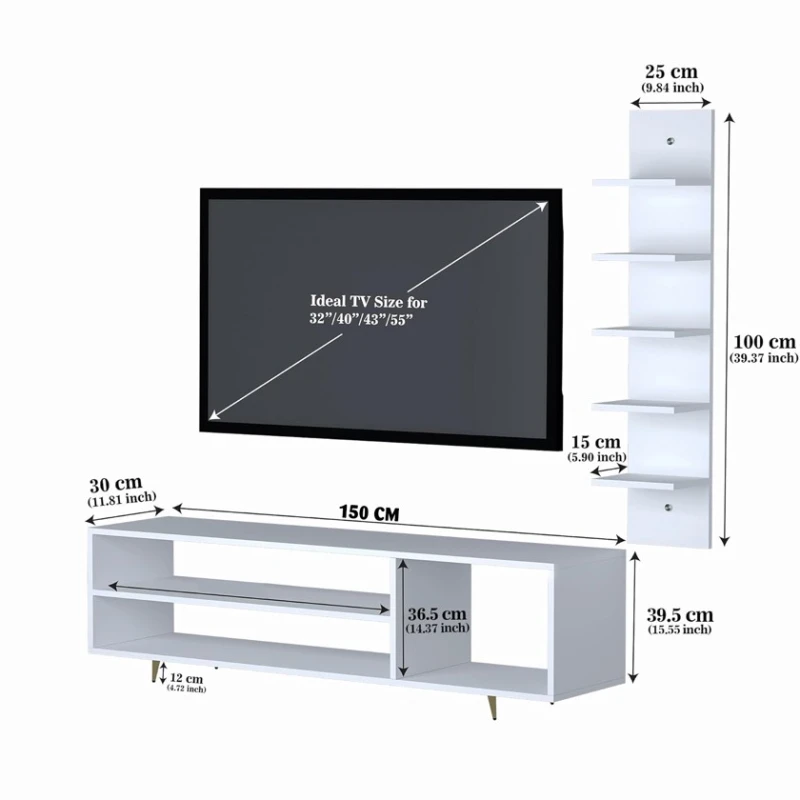 Комплект тумбы под ТВ Ev Plus Minola, ЛДСП, белая, 150x39x30 см Комплект тумбы под ТВ Ev Plus Minola, ЛДСП, белая, 150x39x30 см