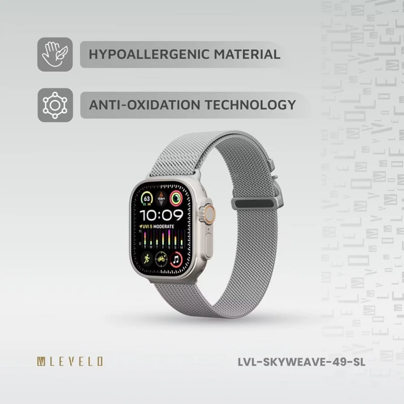 Kəmər Levelo SkyWeave Watch Strap, Compatible with 49/46mm Silver Kəmər Levelo SkyWeave Watch Strap, Compatible with 49/46mm Silver