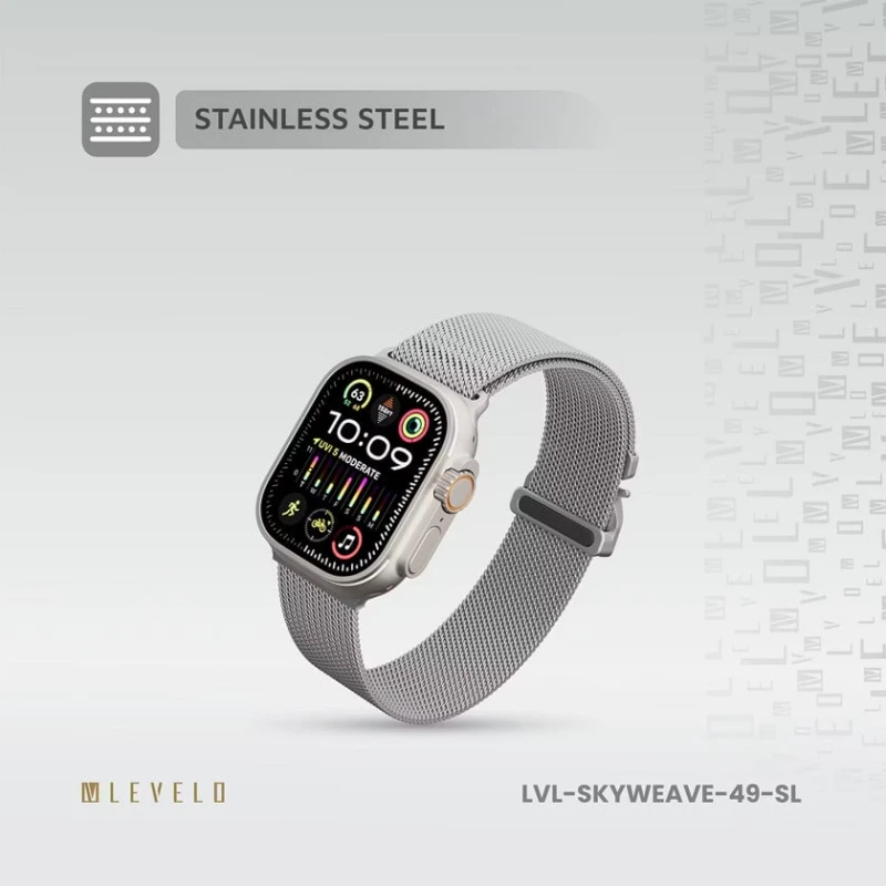 Kəmər Levelo SkyWeave Watch Strap, Compatible with 49/46mm Silver Kəmər Levelo SkyWeave Watch Strap, Compatible with 49/46mm Silver
