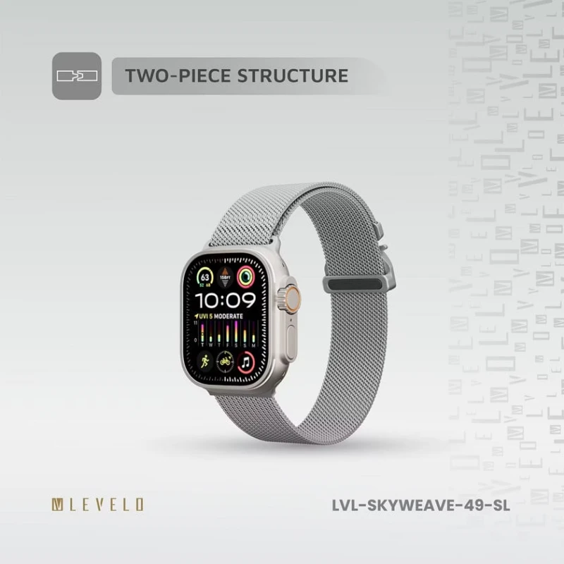 Kəmər Levelo SkyWeave Watch Strap, Compatible with 49/46mm Silver Kəmər Levelo SkyWeave Watch Strap, Compatible with 49/46mm Silver