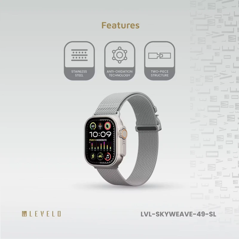 Kəmər Levelo SkyWeave Watch Strap, Compatible with 49/46mm Silver Kəmər Levelo SkyWeave Watch Strap, Compatible with 49/46mm Silver