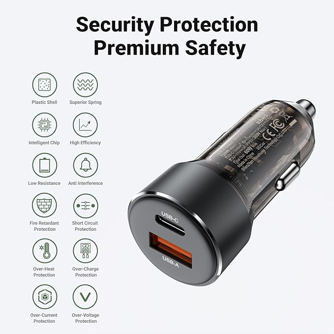 Автомобильное зарядное устройство Acefast 1xUSB-C 1xUSB-A 60W Автомобильное зарядное устройство Acefast 1xUSB-C 1xUSB-A 60W