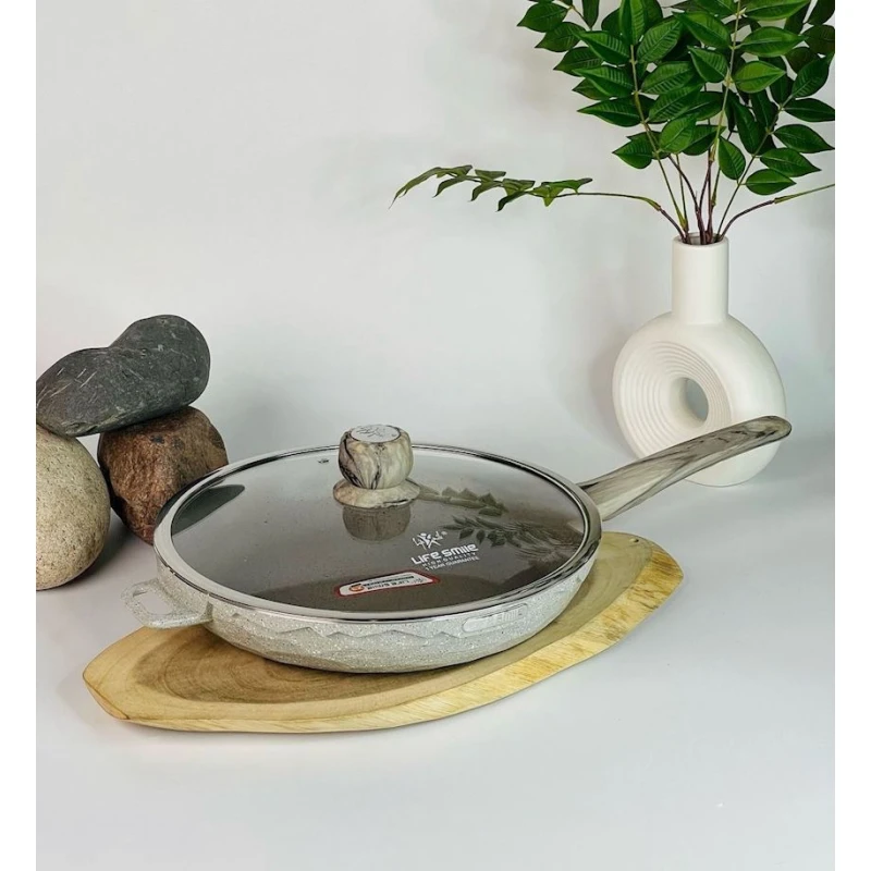 Сковородка Life Smile LF-SM-001, гранит, бежевая, 32 см