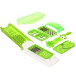 Набор универсальный овощерезка Genius Naicer Daicer Plus, с контейнером, с набором 10 насадок, 255х120х90 см, нержавеющая сталь, зеленый