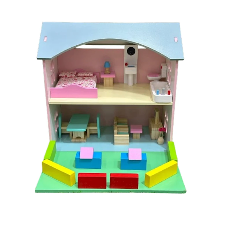 Kukla evi YD8099, 3+ yaş, taxta, göy/çəhrayı, 33x19x33 sm