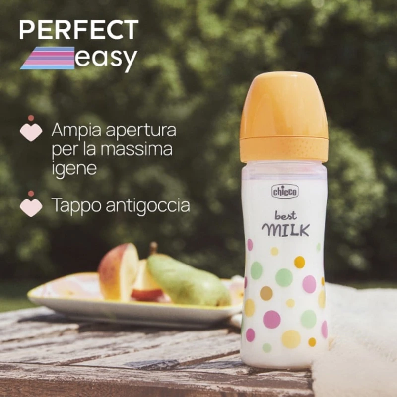 Бутылка для кормления Chicco Perfect Easy, пластик, желтая, 250 мл, 2+ мес