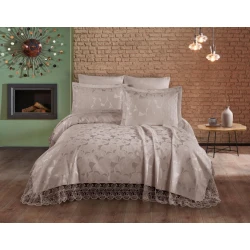 Набор MiraNova Karanfil SF-766, шенилл, двуспальный, коричневый, покрывало 240х260 см, наволочки 50х70 см/2 шт