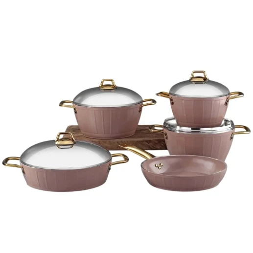 Набор посуды Bonera Montella Hera 5556, гранит, розовый/золотистый, 9 предметов Набор посуды Bonera Montella Hera 5556, гранит, розовый/золотистый, 9 предметов