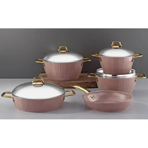 Набор посуды Bonera Montella Hera 5556, гранит, розовый/золотистый, 9 предметов Набор посуды Bonera Montella Hera 5556, гранит, розовый/золотистый, 9 предметов