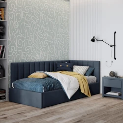 Односпальная кровать Art_tek_yataq(100) 55, ламинат/текстиль, синяя, 200x85x90 см