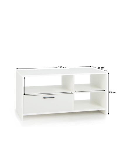 TV üçün tumba Ev Plus Costvay, LDSP, ağ, 150x35x45 sm
