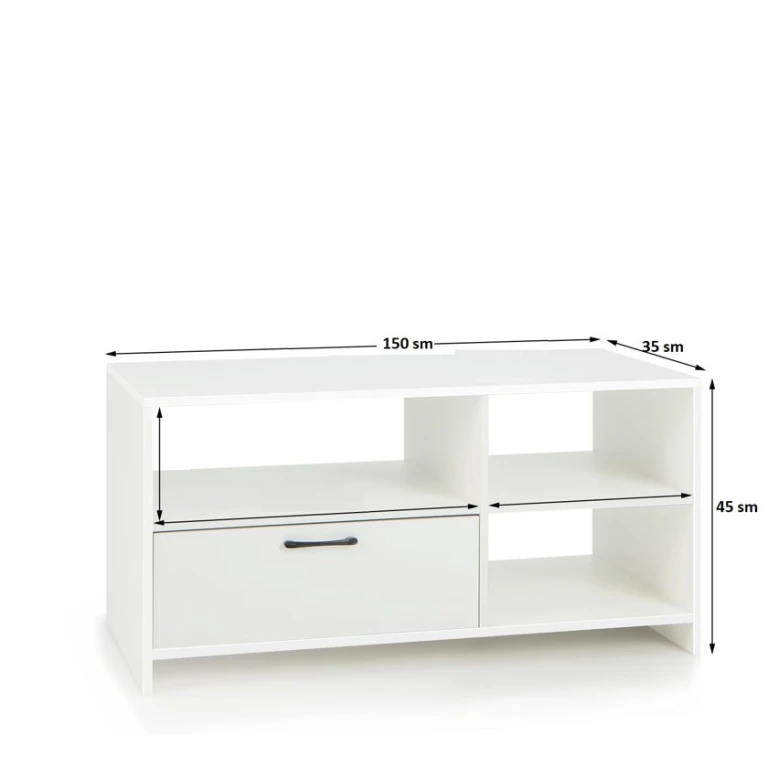 Тумба под ТВ Ev Plus Costvay, ЛДСП, белая, 150x35x45 см