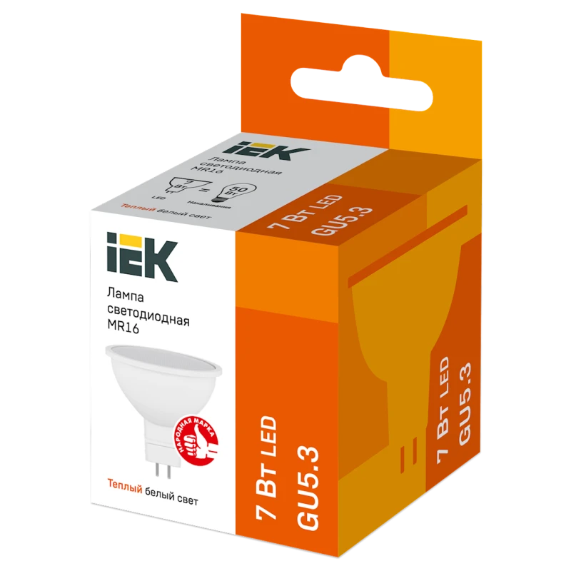 Светодиодная лампа IEK MR16 GU5.3 7W 3000K Светодиодная лампа IEK MR16 GU5.3 7W 3000K