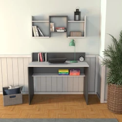 Письменный стол ev_12116196, ламинат, серый/белый, 114x56x78 см