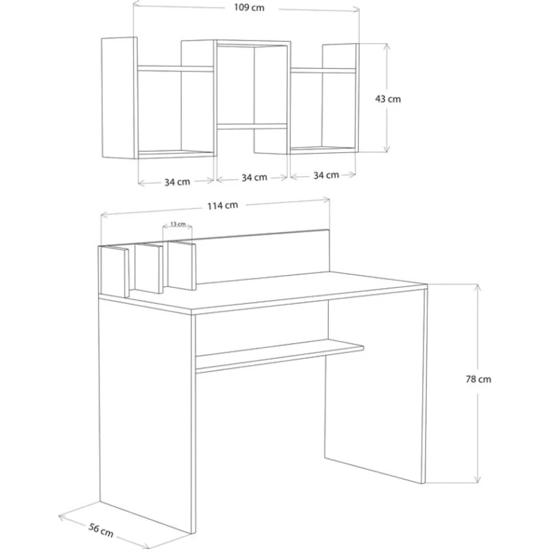 Письменный стол ev_12116196, ламинат, серый/белый, 114x56x78 см