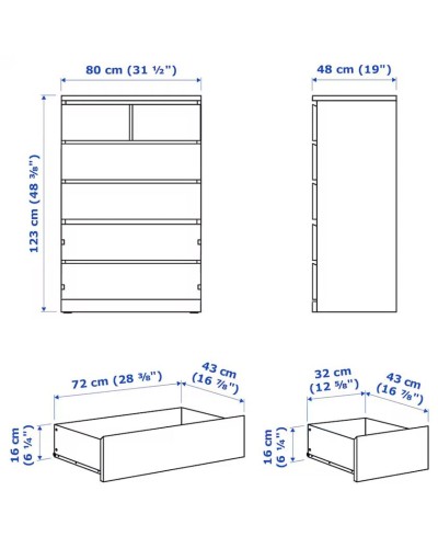 Komod IKEA Malm, tünd qəhvəyi, 80x123 sm