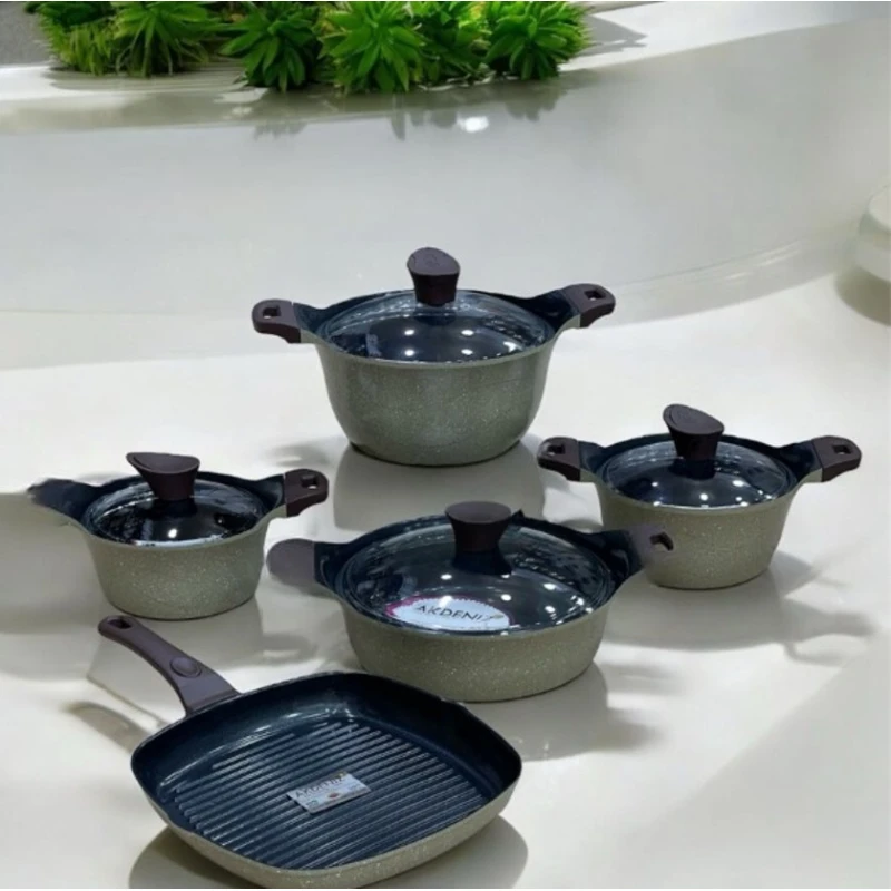 Набор кастрюль Akdeniz SHA-00006612, гранит, зеленый, 18/20/24/26/28 см, 9 шт Набор кастрюль Akdeniz SHA-00006612, гранит, зеленый, 18/20/24/26/28 см, 9 шт