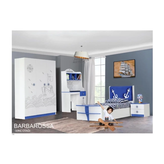 Набор детской мебели Barbarossa, белый, кровать 98x103x226 см, шкаф 140x188x45 см, компьютерный стол 100x176x47 см, тумба 50x44x40 см