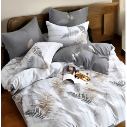 Yataq dəsti Luxe Cotton 000776, yorğan üzü 160x220 sm, mələfə 180x240 sm, yastıq üzü 50х70 sm, birnəfərlik, pambıq, ağ/boz