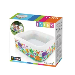 Бассейн Intex Sea Aquarium детский, надувной, квадратный, 159х159х50 см, 424 л, белый/разноцветный