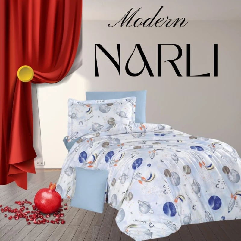 Uşaqlar üçün yataq dəsti Narlı 000949, birnəfərlik, pambıq, rəngbərəng, yorğan üzü 160x220 sm, mələfə 160x240 sm, yastıq üzü 50x70 sm/1 əd