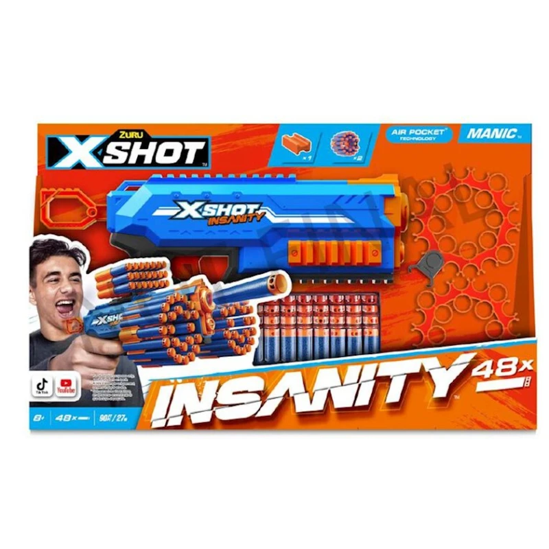 Бластер Zuru X-Shot Insanity Manic, 24 дротика, 8+, голубой