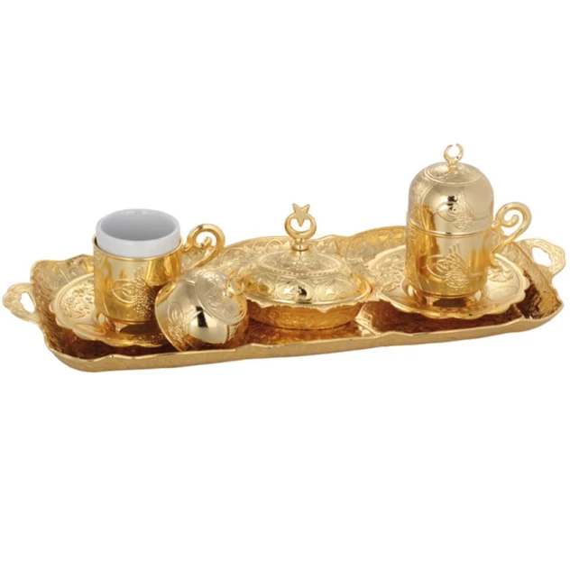 İki nəfərlik qəhvə dəsti, qızılı