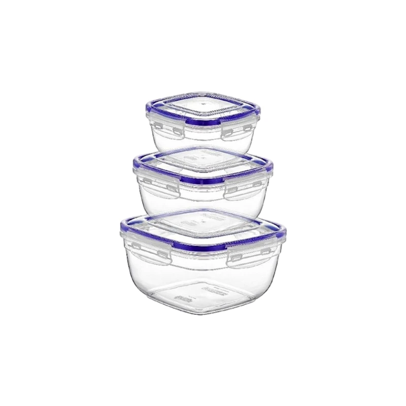 Набор контейнеров для хранения продуктов Dunya Plastik, 3 шт, 12.3x12.3x6.5/14.7x14.7x8/17x17x9.5 см, 500/900/1500 мл, пластик, прозрачный