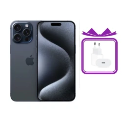 Smartfon Apple iPhone 15 Pro 8GB/128GB Blue Titanium + şəffaf silikon korpus, şarj cihazı 20W, ekran qoruyucusu